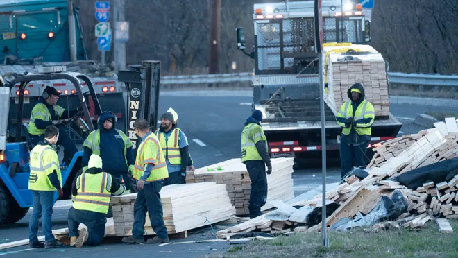 rt 17 Accident: Overturned Truck Spills Lumber on Highway, Road Closed